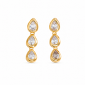 Brinco Três Gotas Cravejado Cascata Banhado a Ouro 18k