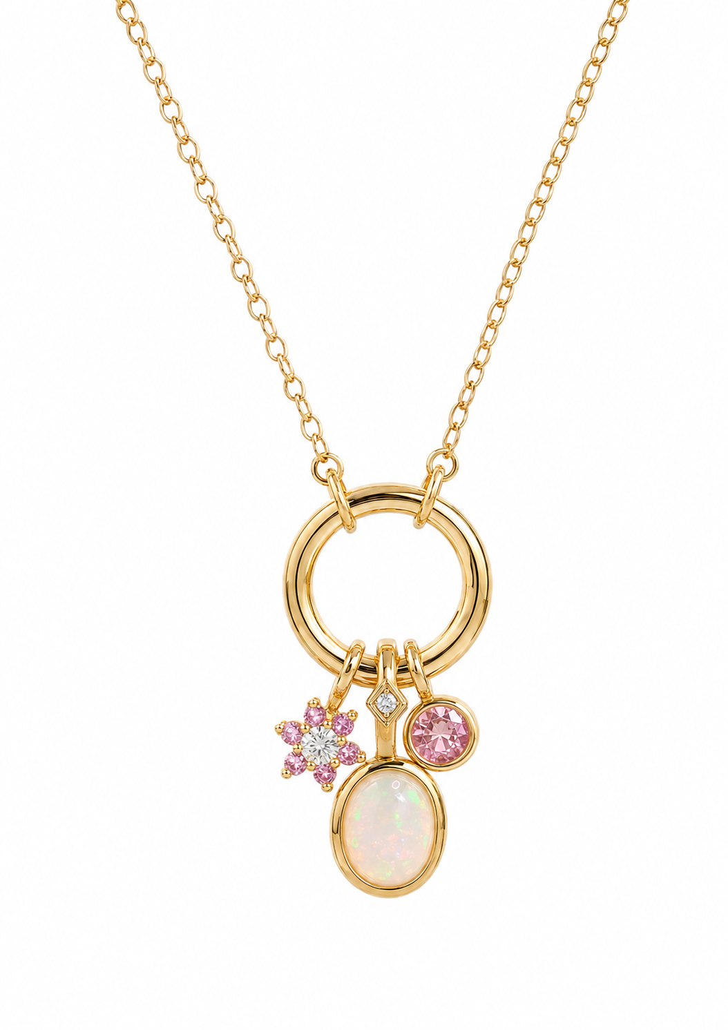 Colar Argola de Charms — Flor e Pedras Banhado a Ouro 18k