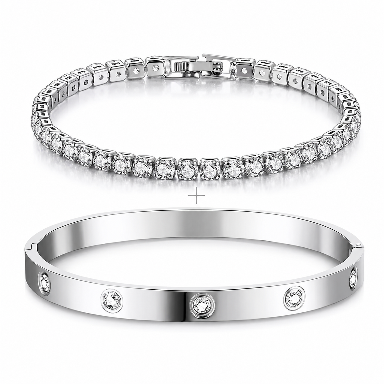 Conjunto Pulseira Riviera + Bracelete — Prata 925