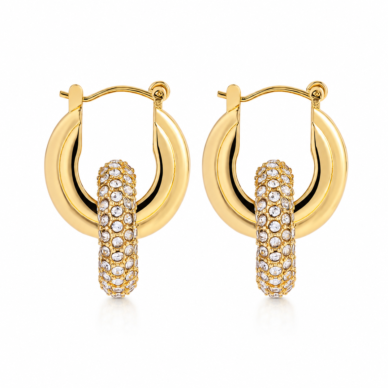 Brinco Argola Entrelaçada Cravejado Banhado a Ouro 18k