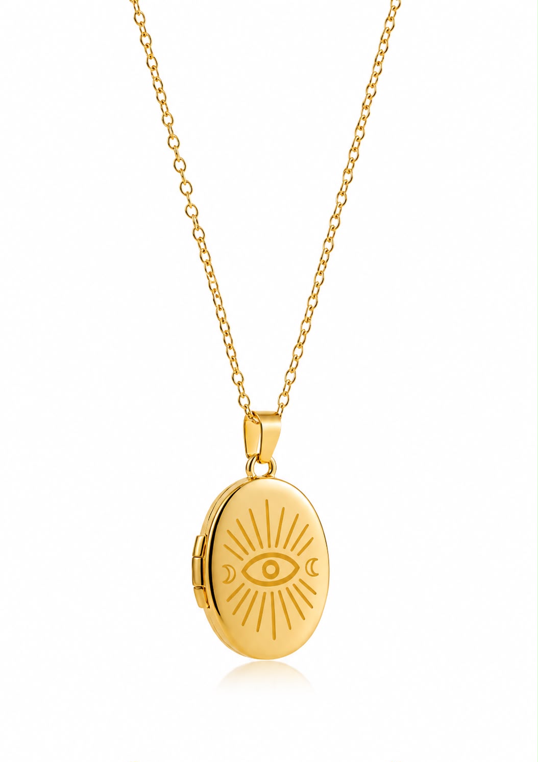 Colar Relicário Olho Grego Banhado a ouro 18k