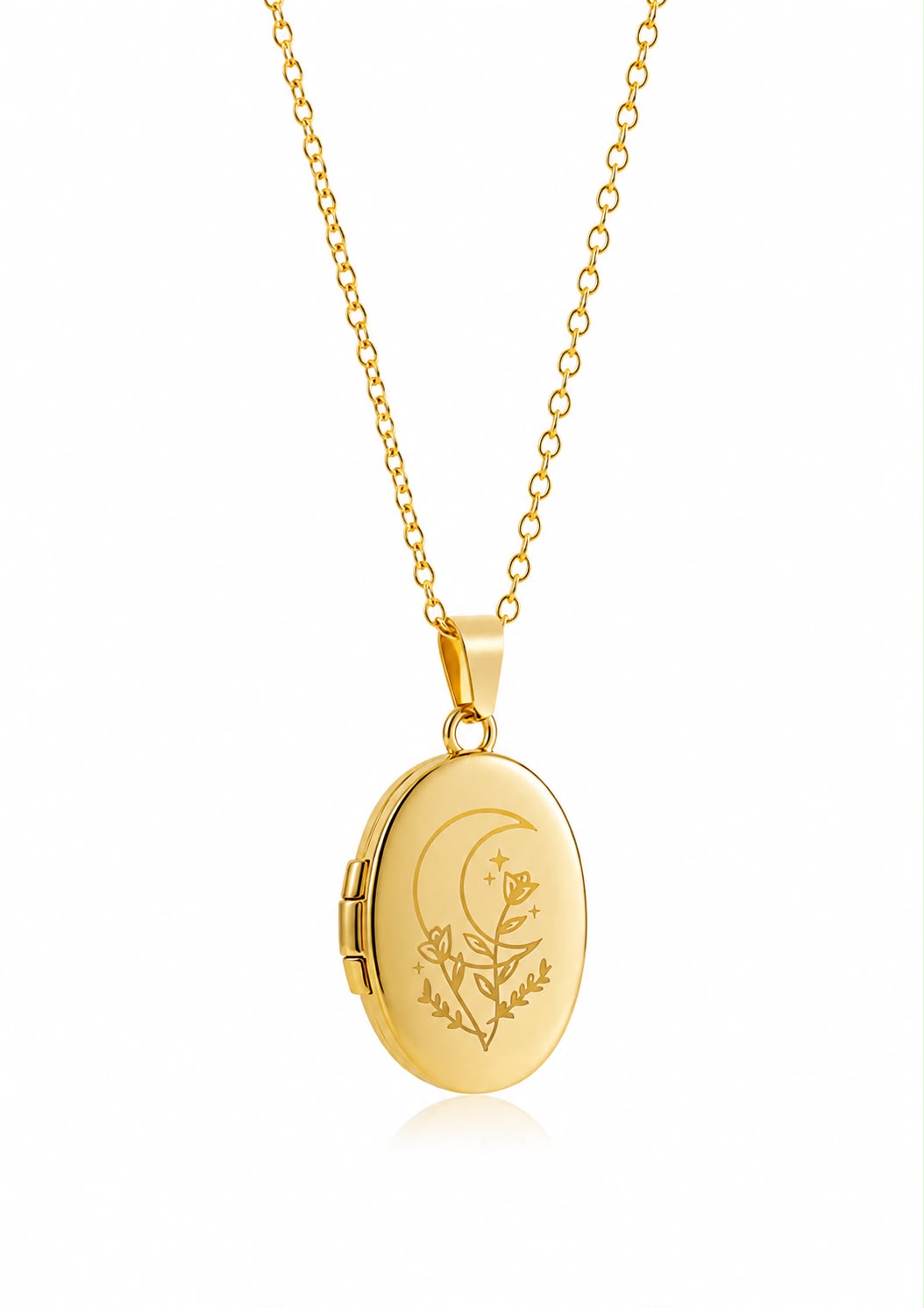 Colar Relicário Lua Banhado a ouro 18k