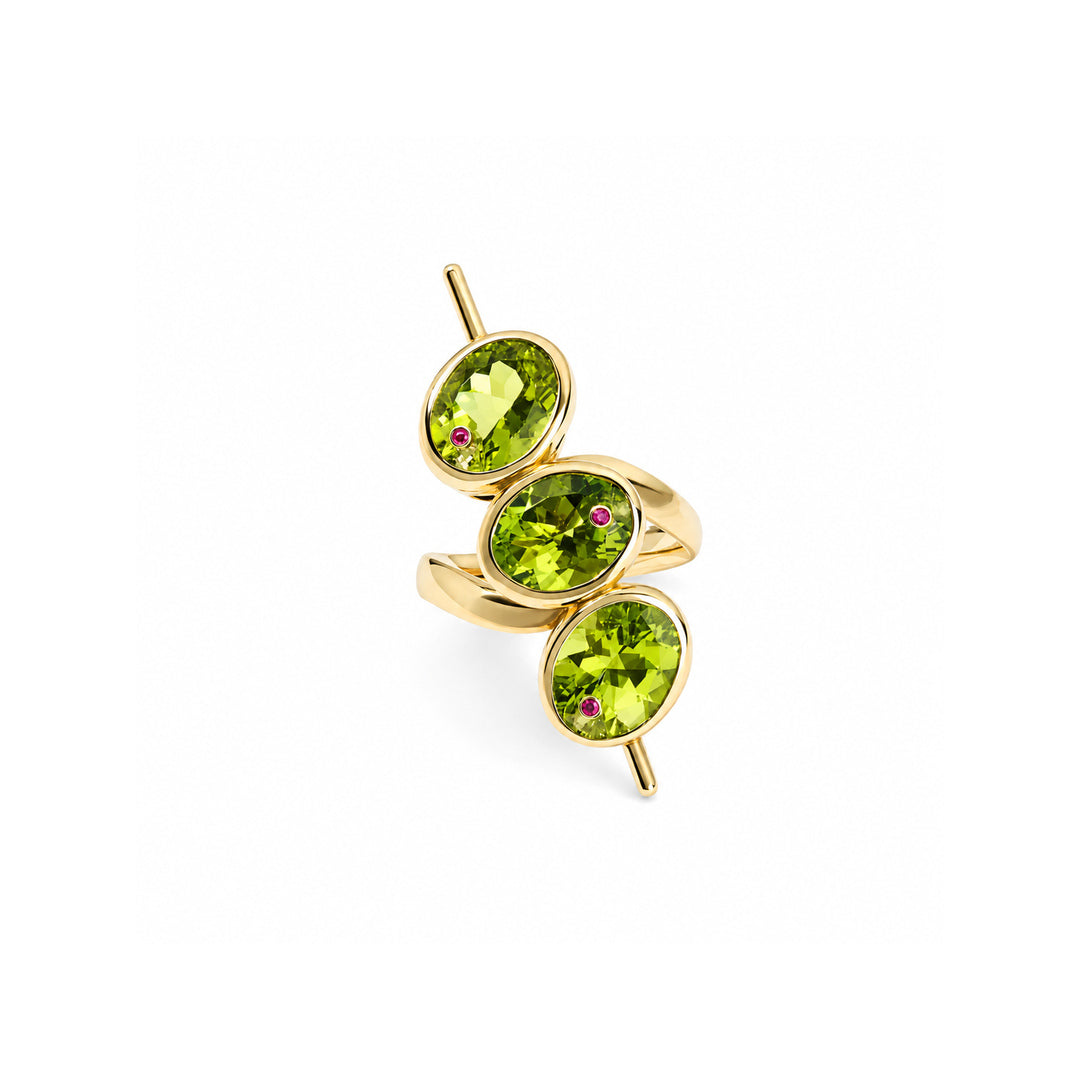 Anel Trio de Pedras Ovais — Statement Banhado a Ouro 18k